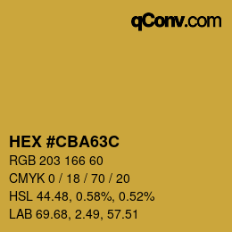 Color code: HEX #CBA63C | qconv.com