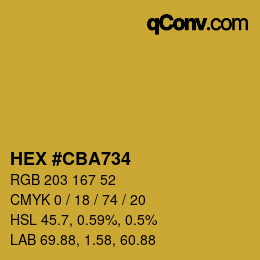 Color code: HEX #CBA734 | qconv.com