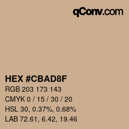 Color code: HEX #CBAD8F | qconv.com