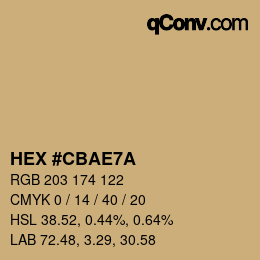 Color code: HEX #CBAE7A | qconv.com