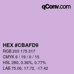 Color code: HEX #CBAFD9 | qconv.com