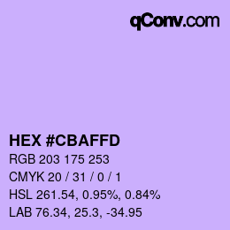 Color code: HEX #CBAFFD | qconv.com