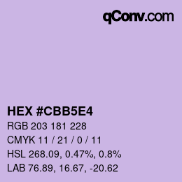 Farbcode: HEX #CBB5E4 | qconv.com