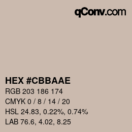 Color code: HEX #CBBAAE | qconv.com