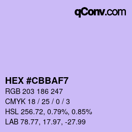Color code: HEX #CBBAF7 | qconv.com