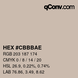 Color code: HEX #CBBBAE | qconv.com