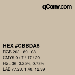 Color code: HEX #CBBDA8 | qconv.com