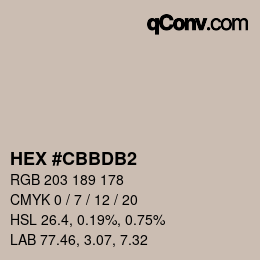 Color code: HEX #CBBDB2 | qconv.com