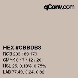 Color code: HEX #CBBDB3 | qconv.com