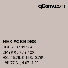 Color code: HEX #CBBDB8 | qconv.com