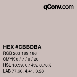 Color code: HEX #CBBDBA | qconv.com