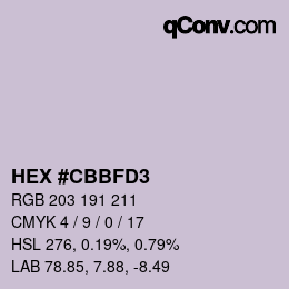 Color code: HEX #CBBFD3 | qconv.com