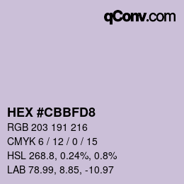 Color code: HEX #CBBFD8 | qconv.com