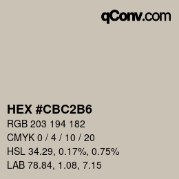 颜色代码: HEX #CBC2B6 | qconv.com