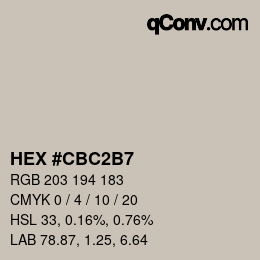 颜色代码: HEX #CBC2B7 | qconv.com