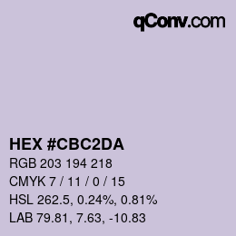 カラーコード: HEX #CBC2DA | qconv.com