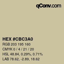 颜色代码: HEX #CBC3A0 | qconv.com