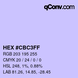 カラーコード: HEX #CBC3FF | qconv.com