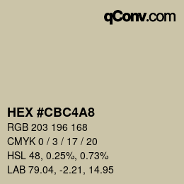 Color code: HEX #CBC4A8 | qconv.com