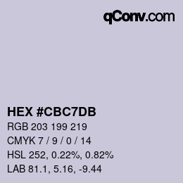 颜色代码: HEX #CBC7DB | qconv.com