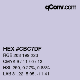 Color code: HEX #CBC7DF | qconv.com