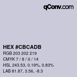 Color code: HEX #CBCADB | qconv.com