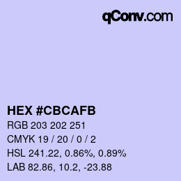 Color code: HEX #CBCAFB | qconv.com