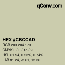 カラーコード: HEX #CBCCAD | qconv.com