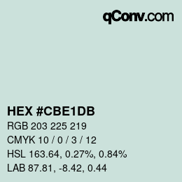 Color code: HEX #CBE1DB | qconv.com