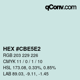 カラーコード: HEX #CBE5E2 | qconv.com
