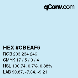 カラーコード: HEX #CBEAF6 | qconv.com