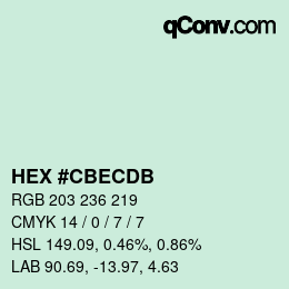 颜色代码: HEX #CBECDB | qconv.com