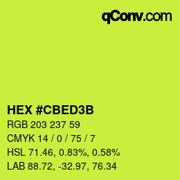 颜色代码: HEX #CBED3B | qconv.com