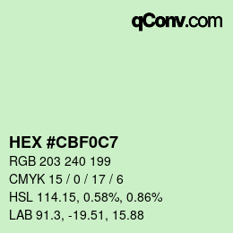 颜色代码: HEX #CBF0C7 | qconv.com