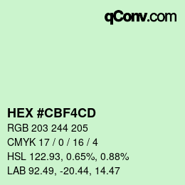 Farbcode: HEX #CBF4CD | qconv.com