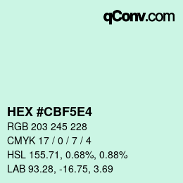 カラーコード: HEX #CBF5E4 | qconv.com