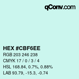 Farbcode: HEX #CBF6EE | qconv.com