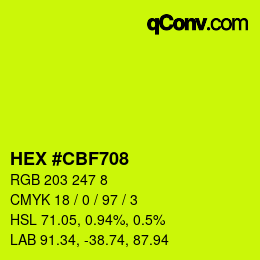 颜色代码: HEX #CBF708 | qconv.com