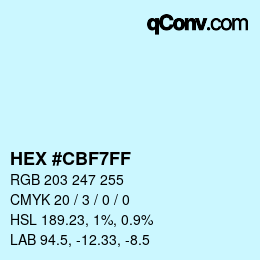 Color code: HEX #CBF7FF | qconv.com