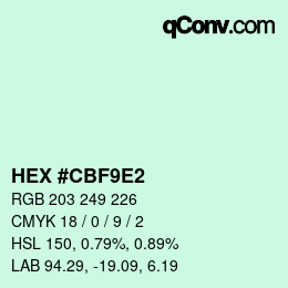 Color code: HEX #CBF9E2 | qconv.com