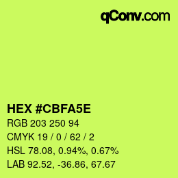 Color code: HEX #CBFA5E | qconv.com