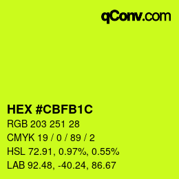 カラーコード: HEX #CBFB1C | qconv.com