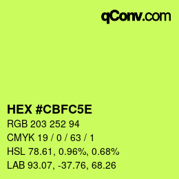 Code couleur: HEX #CBFC5E | qconv.com