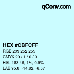 Farbcode: HEX #CBFCFF | qconv.com