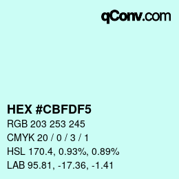 Color code: HEX #CBFDF5 | qconv.com