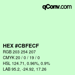 Color code: HEX #CBFECF | qconv.com