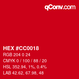 カラーコード: HEX #CC0018 | qconv.com