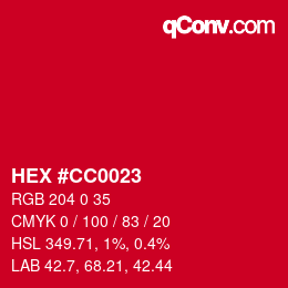 Color code: HEX #CC0023 | qconv.com