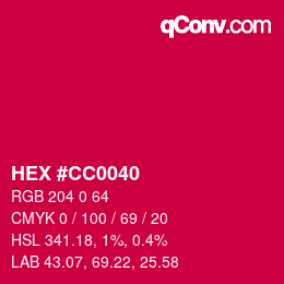 Farbcode: HEX #CC0040 | qconv.com