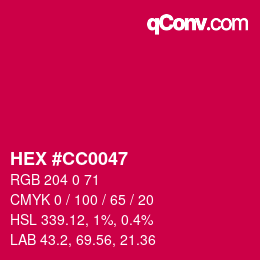 颜色代码: HEX #CC0047 | qconv.com